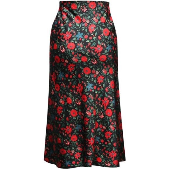Women’s Midi Skirt - High-Waisted Silk Satin Cheetah Print with Elastic Waist - Picture 2 of 8